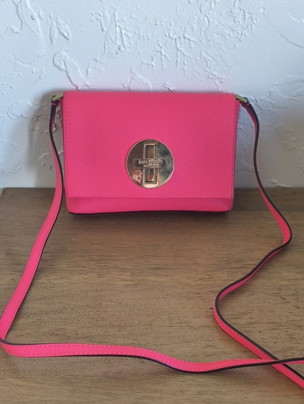 kate spade Bright Pink Leather Crossbody with Gold Turn-Lock